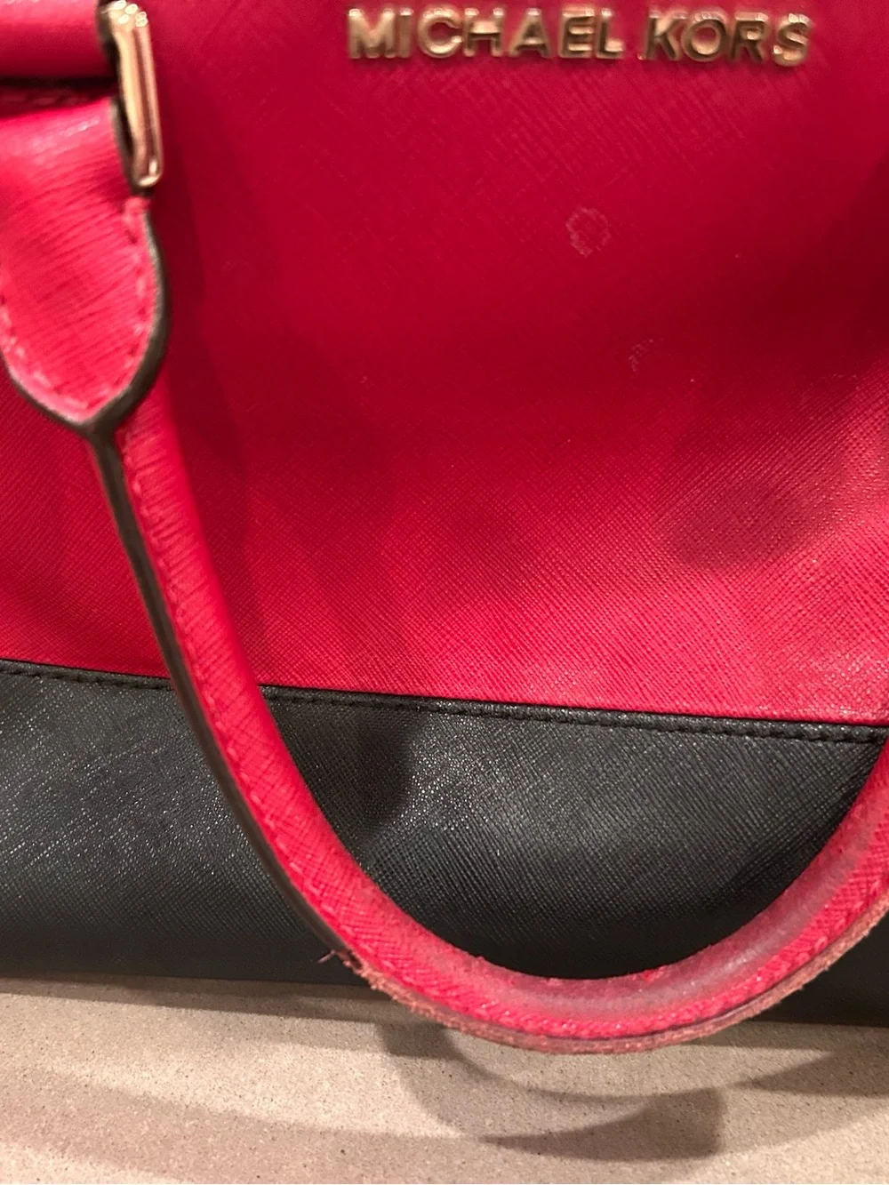 Michael Michael  Kors Red and Black Two-Tone Saffiano Satchel with Gold Hardware - Picture 3 of 11